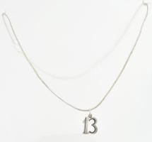 Ezüst(Ag) kígyó nyaklánc "13" medállal, jelzett, h: 44,5 cm, 2×1,3 cm, nettó: 7,4 g