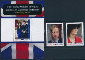 Vilmos herceg és Kate Middleton esküvője sor 2 értéke + blokk, The wedding of Prince William and Kate Middleton set 2 values + block