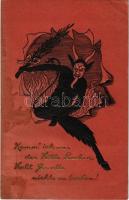 1931 Komm' ich aus der Hölle Rachen, Habt Ihr alle nichts zu lachen! / Dombornyomott Krampusz / Embossed Krampus (fa)