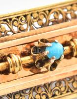 Arany (Au) 14K türkizköves bross, jelzett, 4,5×1,3 cm, bruttó: 4,9 g