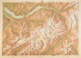 cca 1920 Berner Oberland und Ober Wallis Svájc grafikus térkép 90x100 cm