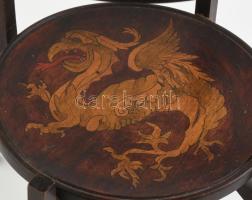 Etegar. Intarziás, három polcos, kis sérüléssel, m: 74 cm