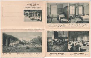 Tátra, Magas-Tátra, Vysoké Tatry; Sport Hotel szálloda a Tarajkán. 4-részes kihajtható reklám képeslap / Sport-Hotel Hrebienok. 4-tiled folding postcard (EK)