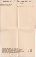 Tátra, Magas-Tátra, Vysoké Tatry; Sport Hotel szálloda a Tarajkán. 4-részes kihajtható reklám képesl...