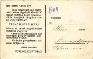 Trencsénteplic, Trencianske Teplice; Gyógyterem. Hátoldalon a fürdő reklámja / Kurhaus / spa, bath w...