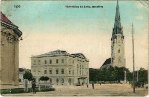 1915 Igló, Zipser Neudorf, Spisská Nová Ves; Városháza és katolikus templom. Jeszenszky kiadása / town hall, Catholic church (EB)