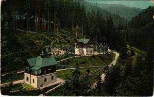 1913 Körmöcbánya, Kremnitz, Kremnica; Zólyomvölgyi részlet, Árpád és Erzsébet nyaralók. Ritter Sándor kiadása / valley, villas (r)