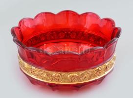 Rubin színű kristályüveg kínáló, karcos, d: 18 cm