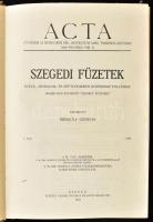 1934-1936 Szegedi Füzetek I-III. évf, teljes, több évfolyam nem jelent meg. Szeged, Szeged Városi Nyomda és Könyvkiadó Rt.,  VIII+320;+2+230+2;+4+253 p. Átkötött félvászon-kötésben, kopott borítóval, egy szakadt lappal, néhány ceruzás bejegyzéssel, néhány foltos lapszéllel.