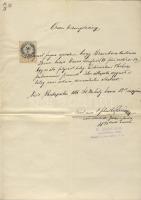 1888 Dr. Schulhof Rezső orvostudor autográf levele 50kr okmánybélyeggel