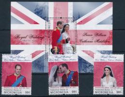 2011 Vilmos herceg és Kate Middleton esküvője kisívből kiszedett sor + blokk Mi 2251-2253 + Mi 201