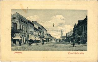 1911 Zombor, Sombor; Kossuth Lajos utca, Falcione Gyula ösztöndíj alapítványa, Pataj Sándor üzlete. W.L. Bp. 3737. / street view, shops (EK)
