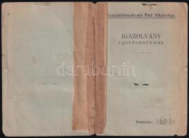 1945 Arcképes kétnyelvű szociáldemokrata pártigazolvány