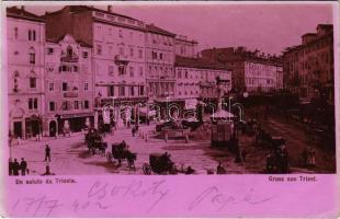 1902 Trieste, Piazza, Panorama Internazionale, Hotel Daniel, Restaurant Steinfeld, Libreria, Cafe, Il Piccolo / square, shops, kiosk, hotel, restaurant, cafe (fl)