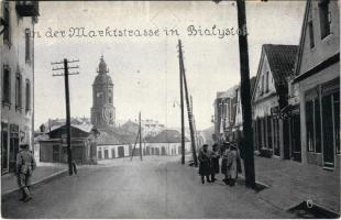 Bialystok, An der Marktstrasse / street with soldiers (small tear)