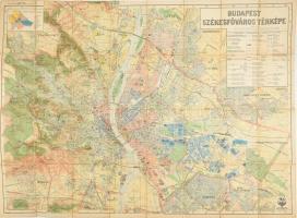 cca 1920 Kogutowicz Manó (1851-1908): Budapest Székesfőváros egész területének térképe. A szomszédos községekkel, az utcák és terek betűsoros jegyzékével, kidolgozta - -, 1:25.000, 70x92 cm vászonra kasírozva
