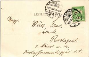 1908 Szabadka, Subotica; Kossuth utca, Landovits Ferenc vendéglője, villamos. Heumann Mór kiadása / ...