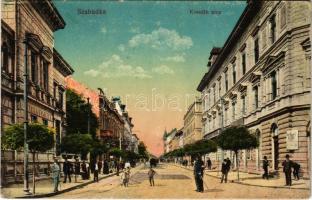 1918 Szabadka, Subotica; Kossuth utca, üzletek. Vasúti levelezőlapárusítás 33. sz. 1916. / street view, shops (EK)