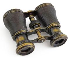 Régi színházi látcső, XX. sz. első fele, jelzés nélkül, eredeti bőr tokjában, kopott, 11x7 cm