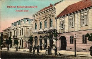 1908 Székelyudvarhely, Odorheiu Secuiesc; Kossuth utca, Budapest szálloda, dohánybolt. Sterba Ödön kiadása / street view, hotel, tobacco shop (EK)