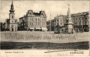 1905 Temesvár, Timisoara; Gyárváros, Kossuth Lajos tér, Kohn testvérek üzlete / square, shops (EK)