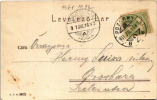 1907 Pozsony, Pressburg, Bratislava; Kossuth Lajos tér, színház, villamos / square, theatre, tram (f...