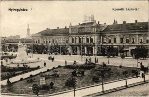 1916 Nyíregyháza, Kossuth Lajos tér, üzletek, Kossuth Lajos szobor. Szántó Ernő kiadása (EK)