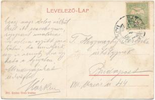 Sátoraljaújhely, Kossuth Lajos utca a templom bazárokkal. W.L. (?) 702. Gojdics Vilma kiadása (EK)