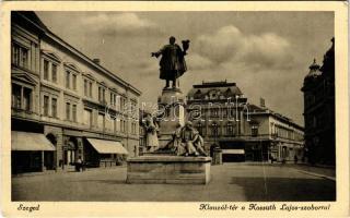 1943 Szeged, Klauzál tér, Kossuth Lajos szobor, üzletek (EK)