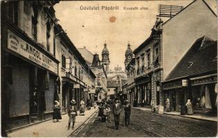 1915 Pápa, Kossuth Lajos utca, Altmann Bernát üzlete az Angol Divat-hoz, Weltner Manó, Breuer és Társa, Saudek Miksa és Süsz V. üzlete. Kis Tivadar kiadása (fl)