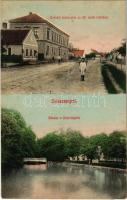 1909 Zalaszentgrót, Kossuth Lajos utca, Állami elemi iskola, részlet a Zala folyóról, híd. Nagy Sándor kiadása (EK)