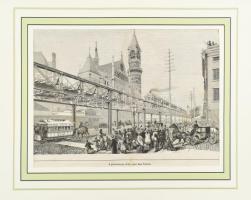 Cca. 1880-90. New York utcai vasút. Fametszet, papír, 21x28 cm