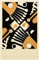 Koncz Béla (1925-2002): Formaszervezés Bartók zenéjére. Szitanyomat, papír, jelzett, számozott (69/100). Üvegezett fakeretben. 39×29,5 cm / screenprint on paper, signed, numbered (69/100), framed