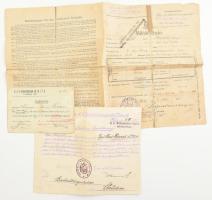 cca 1917 3 db katonai okmány: utazási igazolvány, kórházi elbocsájtási papír