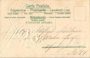 Fröhliche Pfingsten / Pünkösdi dombornyomott litho üdvözlőlap, selyemlap / Pentecost embossed floral...