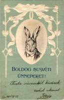 1905 Boldog húsvéti ünnepeket! Szecessziós dombornyomott nyúl úr / Easter greeting. Art Nouveau embossed Mr. Rabbit