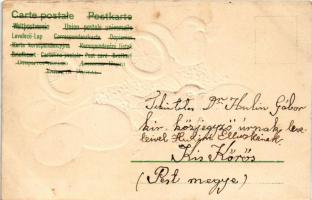 Húsvéti üdvözlet, csirkék. Dombornyomott litho / Easter greeting, chicken. Embossed litho