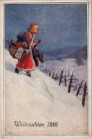 Weihnachten 1916. Offizielle Karte für Rotes Kreutz Kriegsfürsorgeamt Kriegshilfsbüro. K.F.A. Weihnachtsserie 2.