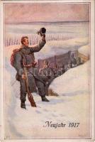 Neujahr 1917. Offizielle Karte für Rotes Kreutz Kriegsfürsorgeamt Kriegshilfsbüro. K.F.A. Neujahrsserie 3.