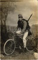 1912 Brunico, Bruneck (Südtirol); Osztrák-magyar kerékpáros katona / WWI K.u.k. military, soldier on bicycle . photo (fa)