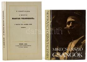 2 db csángókról szóló könyv (reprint kiadások): Mikecs László: Csángók. Bólyai Könyvek. Bp., 1989, Optimum. Kiadói kartonált papírkötés, 4 db térkép-melléklettel. + P. Gegő Elek: A moldvai magyar telepekről. Bp., 1987, ÁKV. Kiadói egészvászon-kötés.