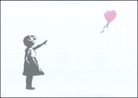 Banksy: Balloon Girl. Jelzés nélkül. Ofszet, papír. 30x42 cm
