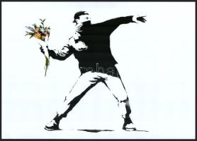 Banksy: Flower Thrower. Jelzés nélkül. Ofszet, papír. 30x42 cm