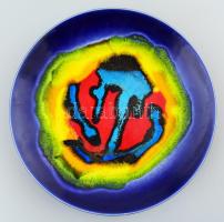 Jelzés nélkül: retro mázas kerámia tányér. Kézzel festett, mázrepedésekkel d: 23 cm