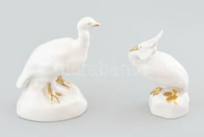 2 db Zsolnay porcelán madár. Aranyozott, fehér mázas, kopással. 11, 13cm