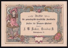 1891 Drezda, Archiv für genealogisch-heraldische Auskünfte und Atelier für Wappen-Malerei reklámkártya és fejléces levél
