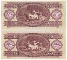 1980. 100Ft (2x) sorszámkövetők "B 194 095875 - B 194 095876" nyomdai papírránccal T:XF
A...