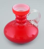 Piros füles üveg váza. Két színű, hibátlan 14 cm