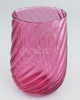 Csavart lilal üveg váza. Hutaüveg, hibátlan 14 cm