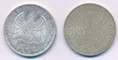 Német Szövetségi Köztársaság 1970F 5M Ag "Beethoven" + 1973J 5M Ag "Kopernikusz szüle...